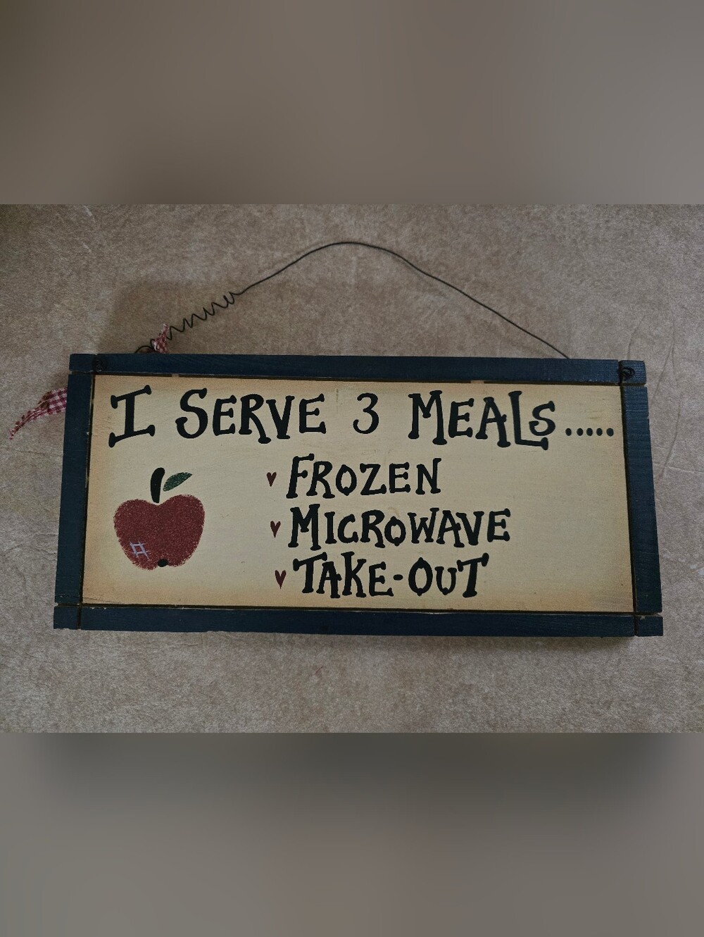 Funny Wooden Wall Sign - Cream and Blue with Red Accent